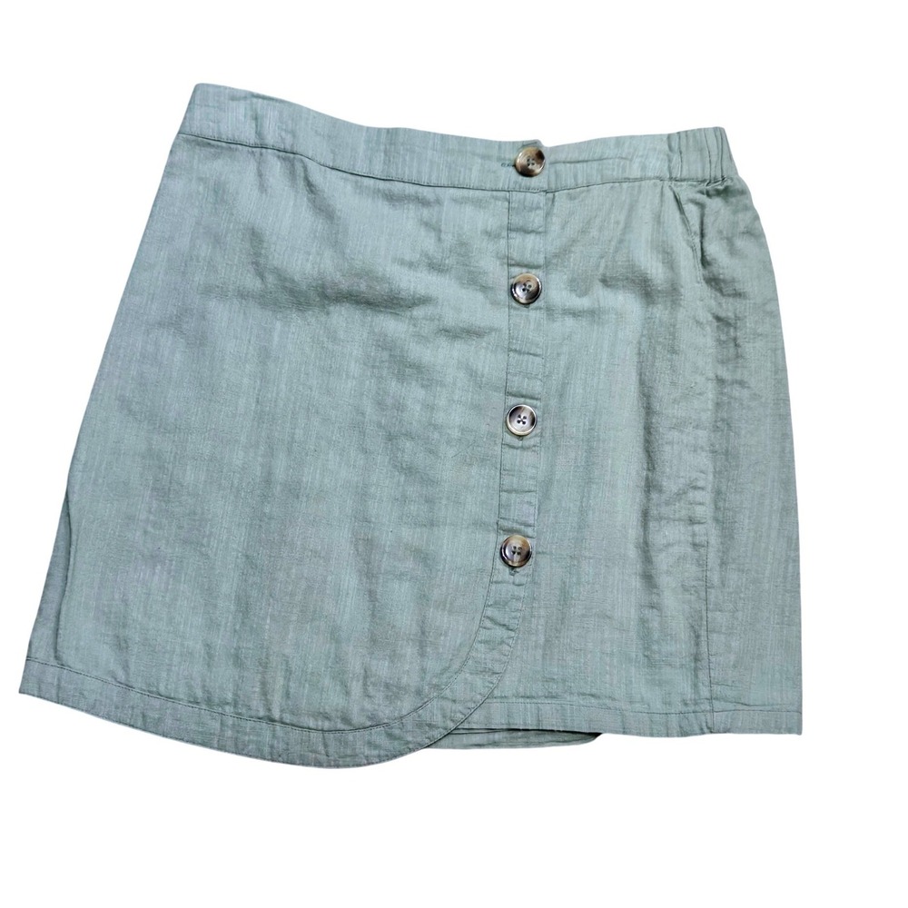 Miami Sage Green Cotton Faux Wrap Lined Mini Skirt Size M Button Front